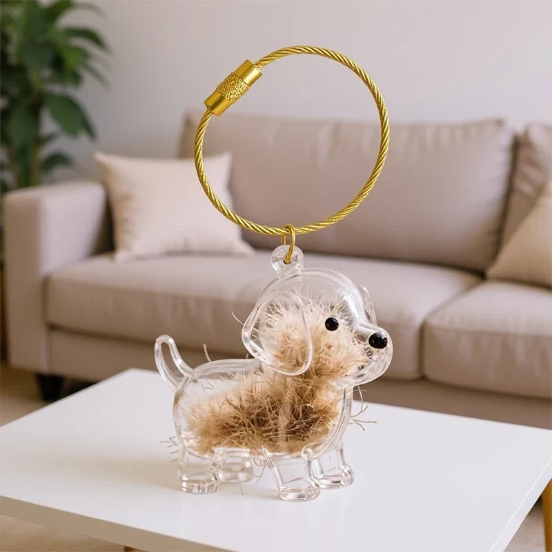 Clear Pet Hair Memorial Capsule Keychain
