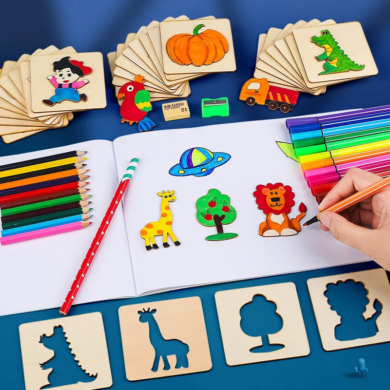 20-Piece Wooden Stencil Set for Kids