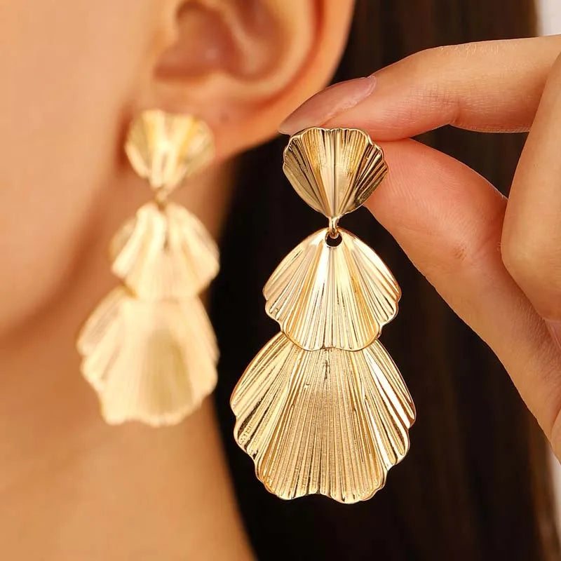 Gold Leaf Geometric Drop Earrings
