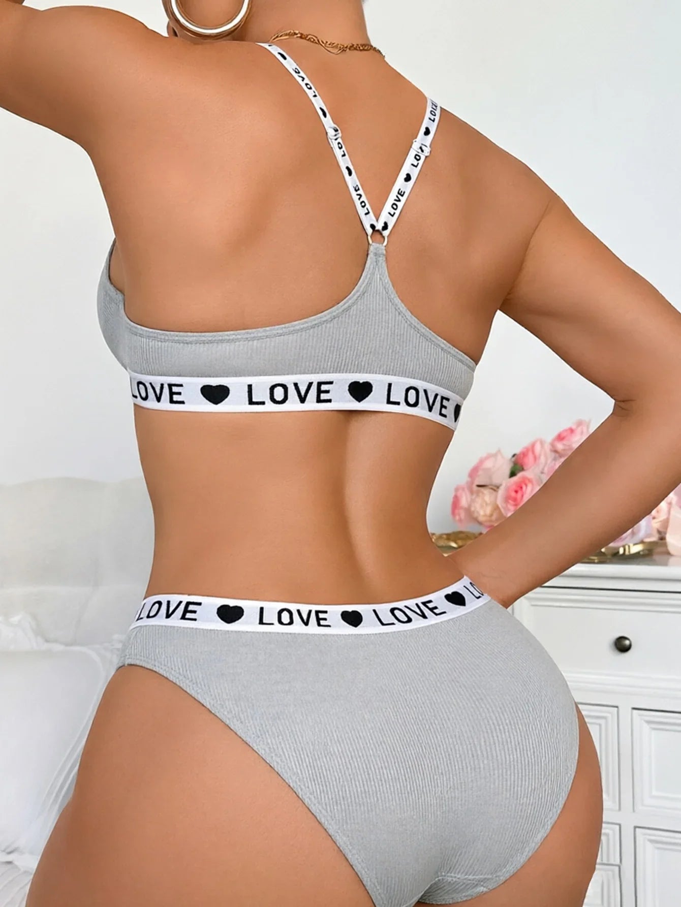 Ribbed Front-Closure Bra & Brief Set