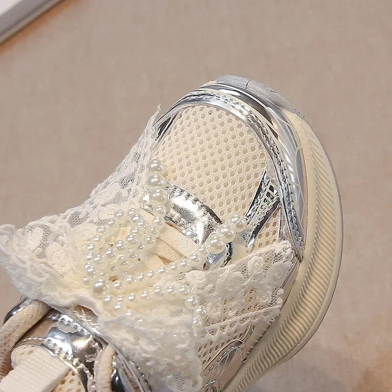 Girls Bow Mesh Sneakers