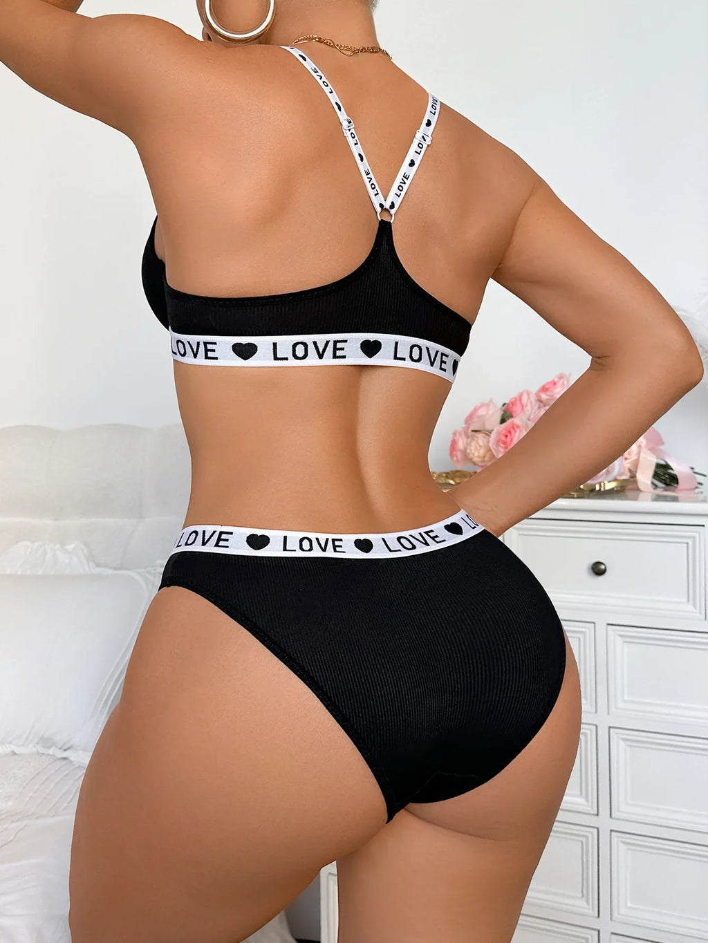 Ribbed Front-Closure Bra & Brief Set