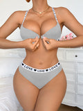 Ribbed Front-Closure Bra & Brief Set