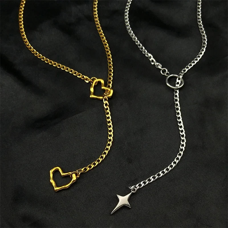 Stainless Steel Heart O-Ring Y Necklace