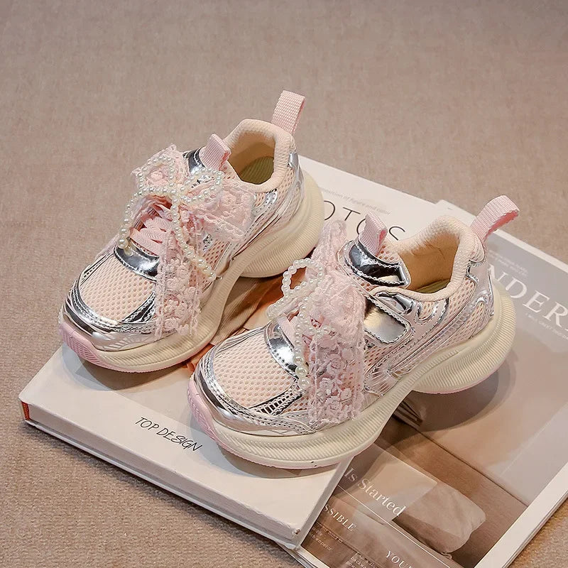 Girls Bow Mesh Sneakers – Hook & Loop