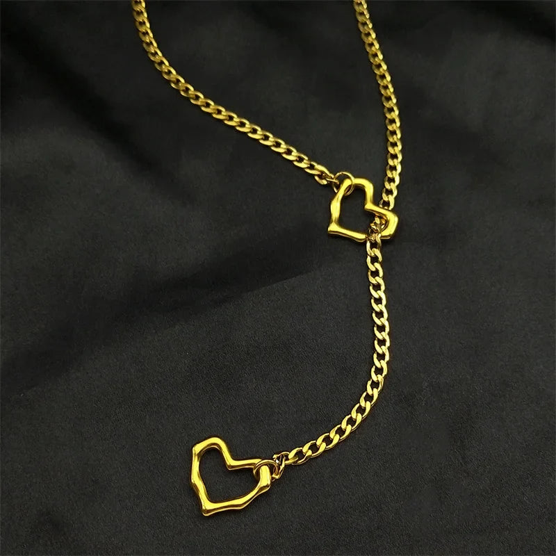 Stainless Steel Heart O-Ring Y Necklace
