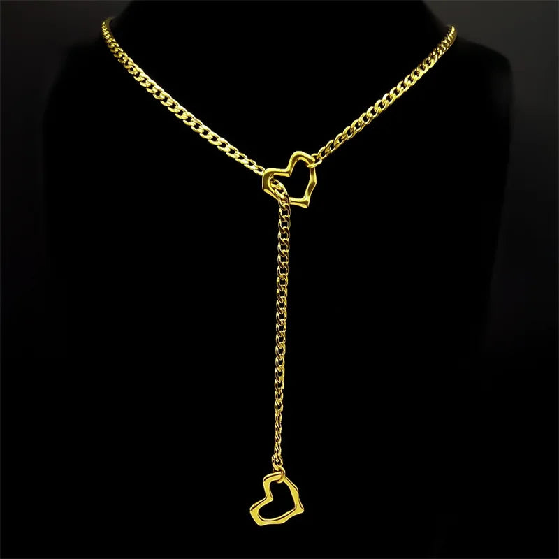 Stainless Steel Heart O-Ring Y Necklace