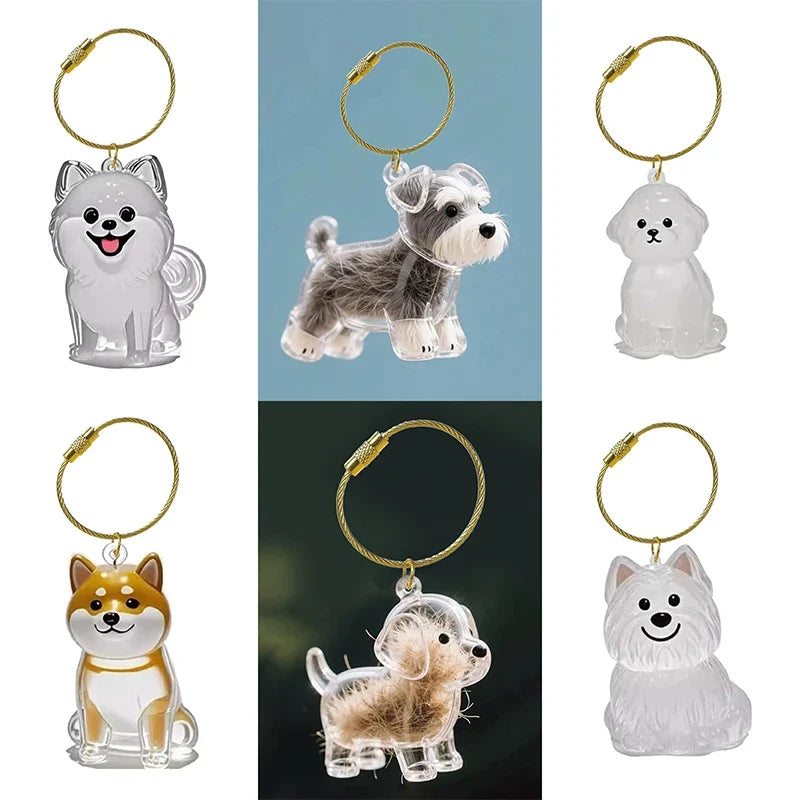 Clear Pet Hair Memorial Capsule Keychain