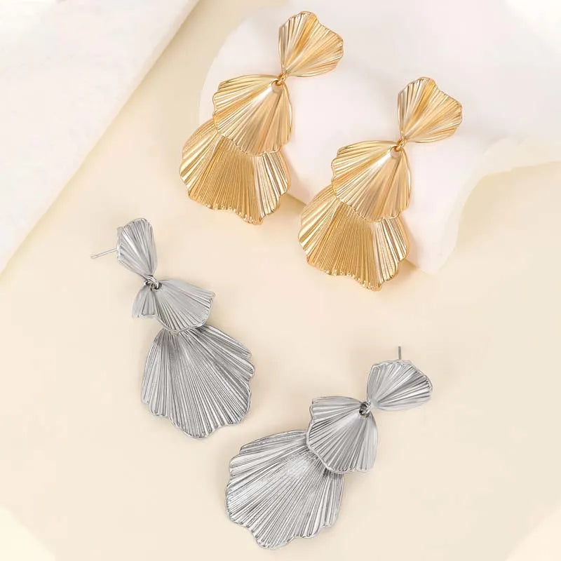 Gold Leaf Geometric Drop Earrings