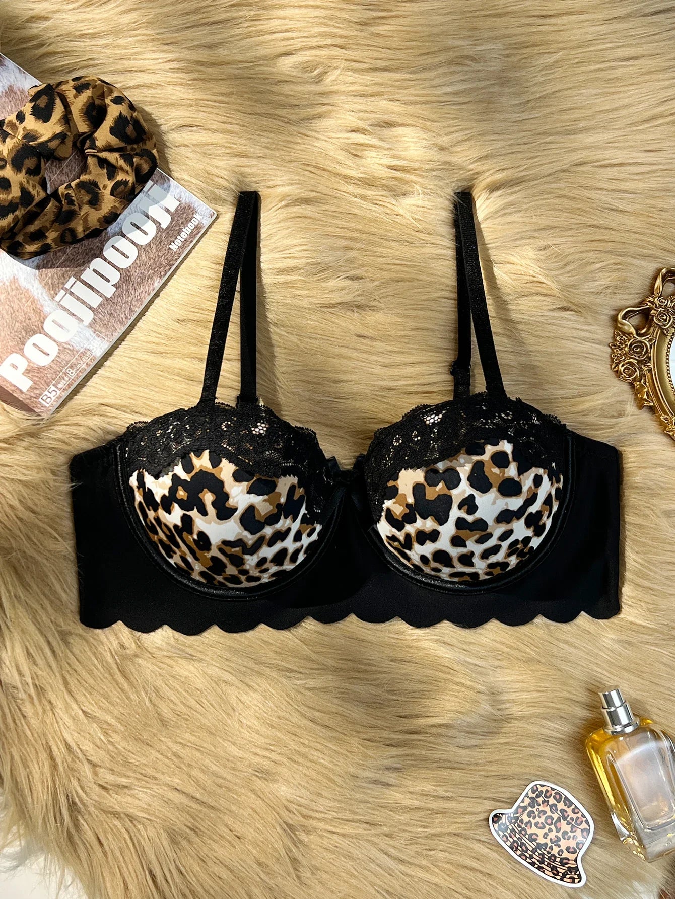 Leopard Lace Underwire Push-Up Bra