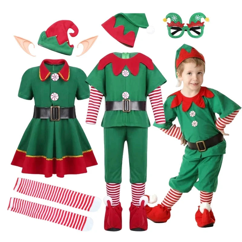 Kids Christmas Elf Costume Set