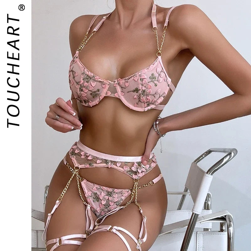 Floral Embroidered 2-Piece Lingerie Set