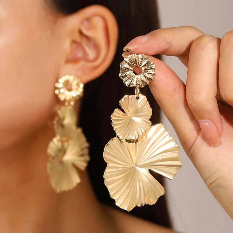 Gold Leaf Geometric Drop Earrings