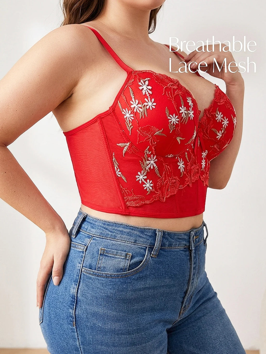Floral Embroidery Longline Support Bra