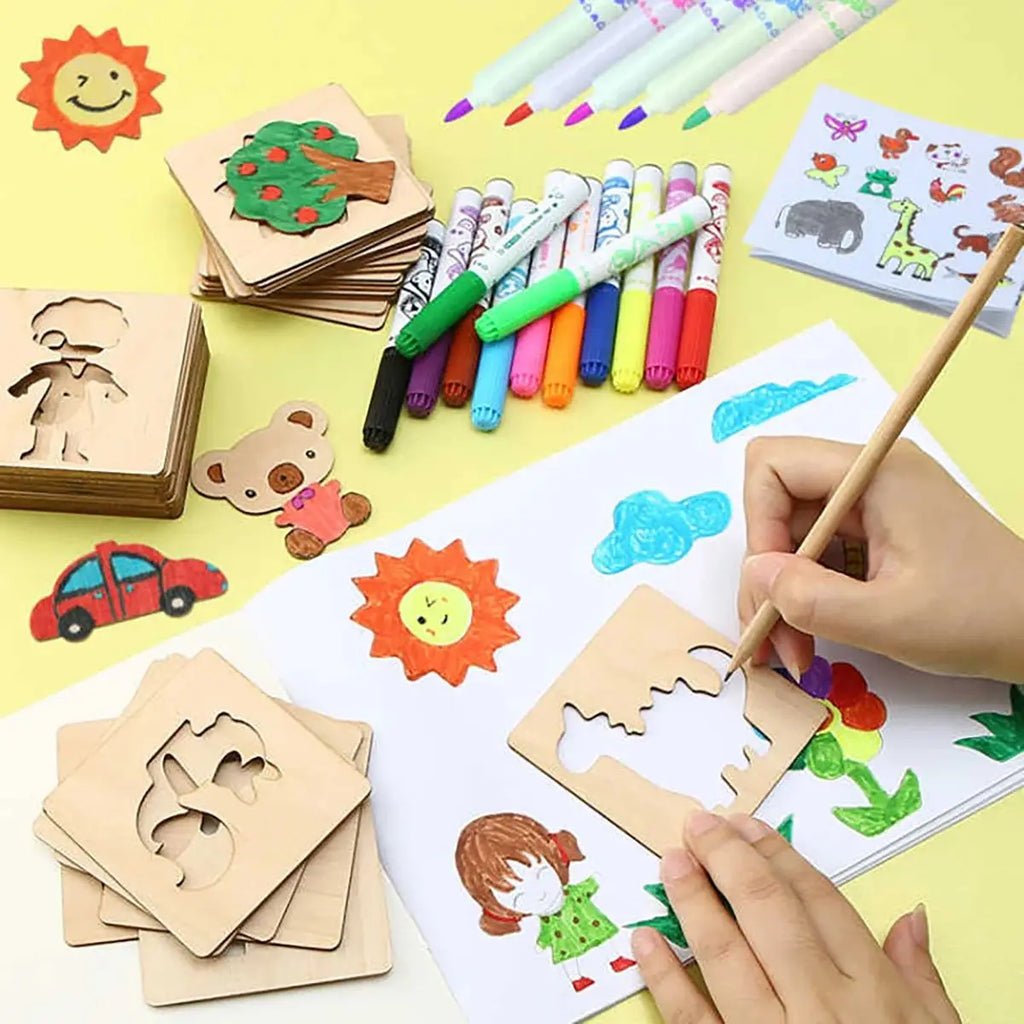 20-Piece Wooden Drawing Stencil Set for Kids