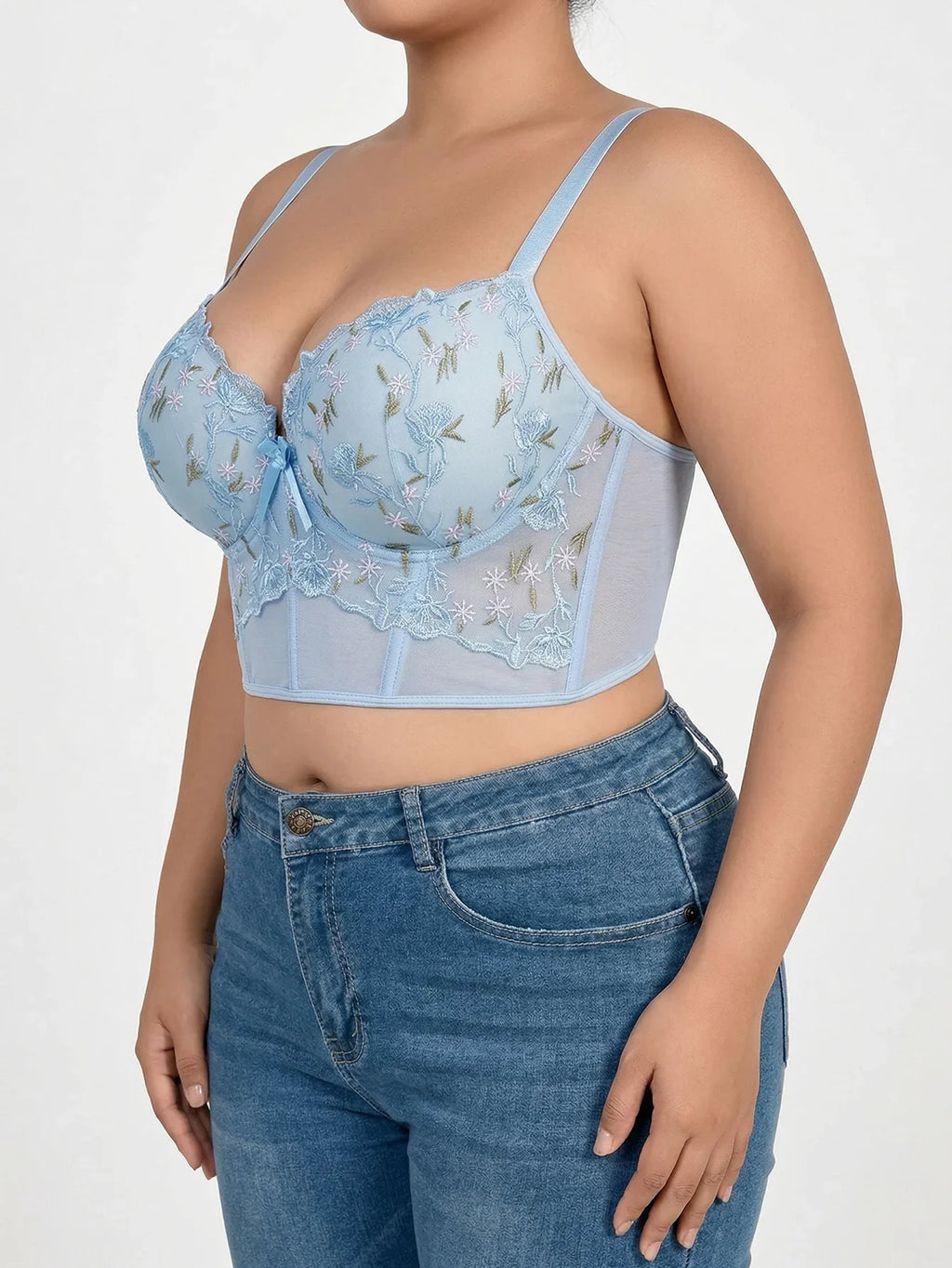 Floral Embroidery Longline Support Bra