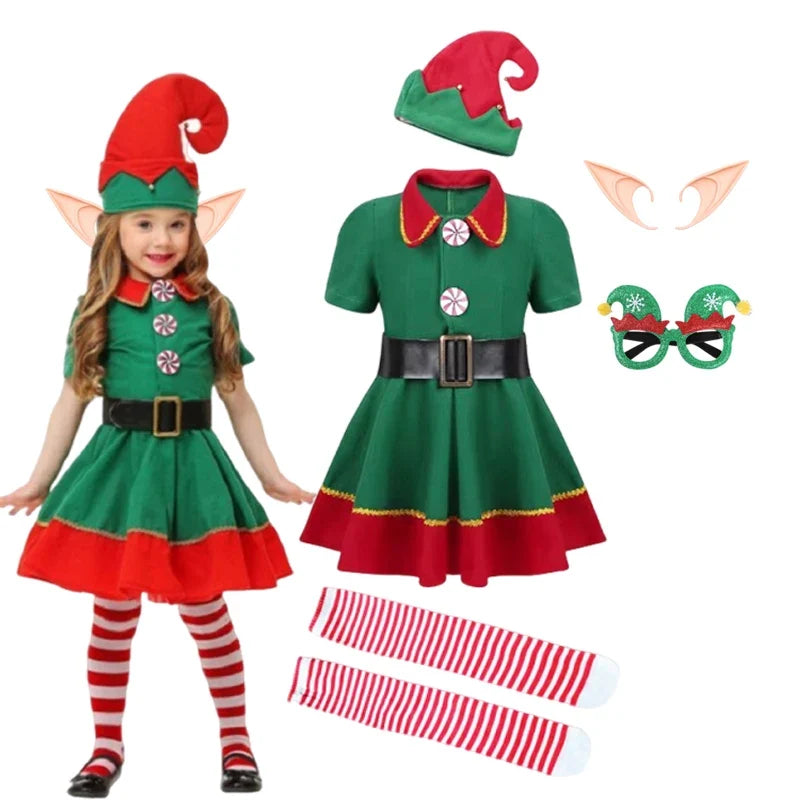 Kids Christmas Elf Costume Set