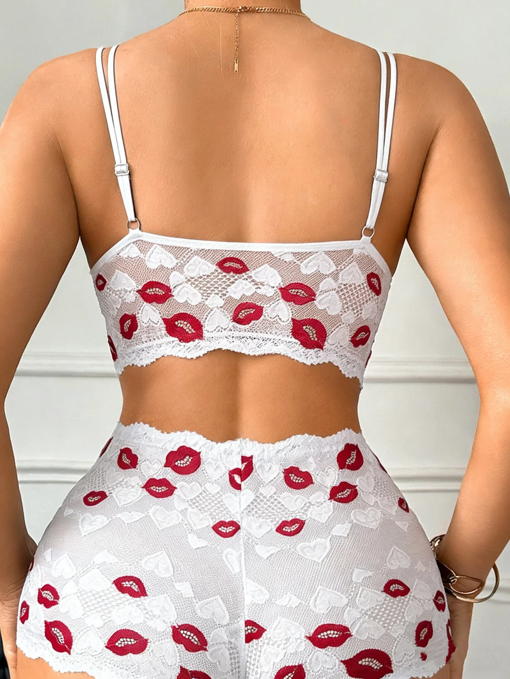 Lip-Print Lace Bra & Brief Set