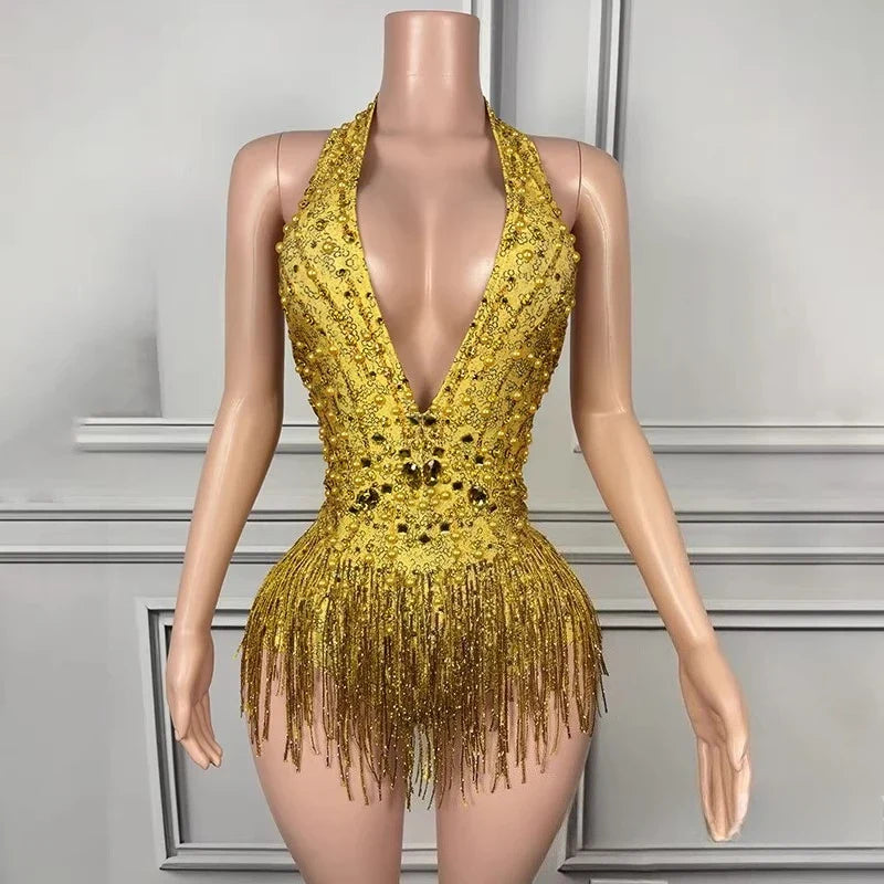Stardust Rhinestone Tassel Dance Dress