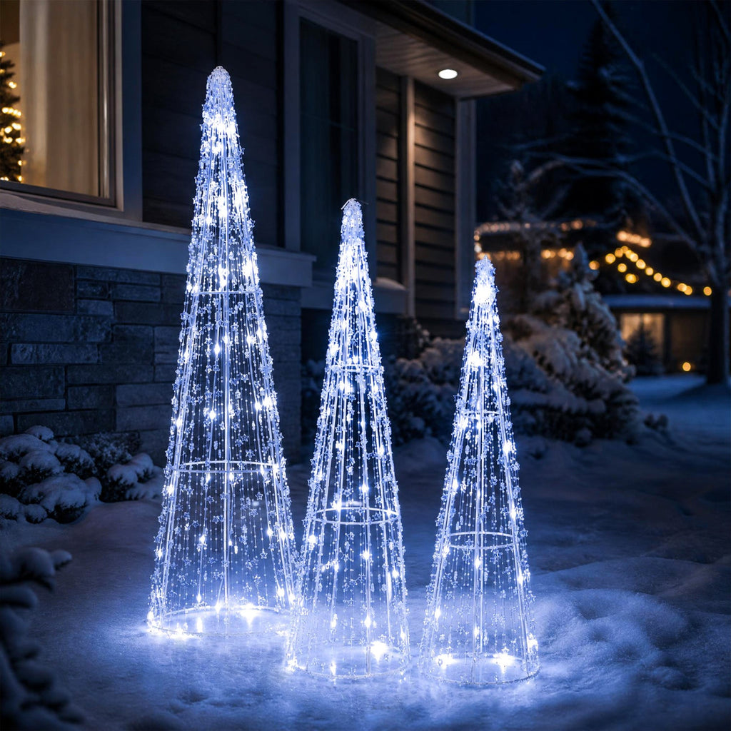 Set of 3 Pre-Lit Christmas Cone Trees