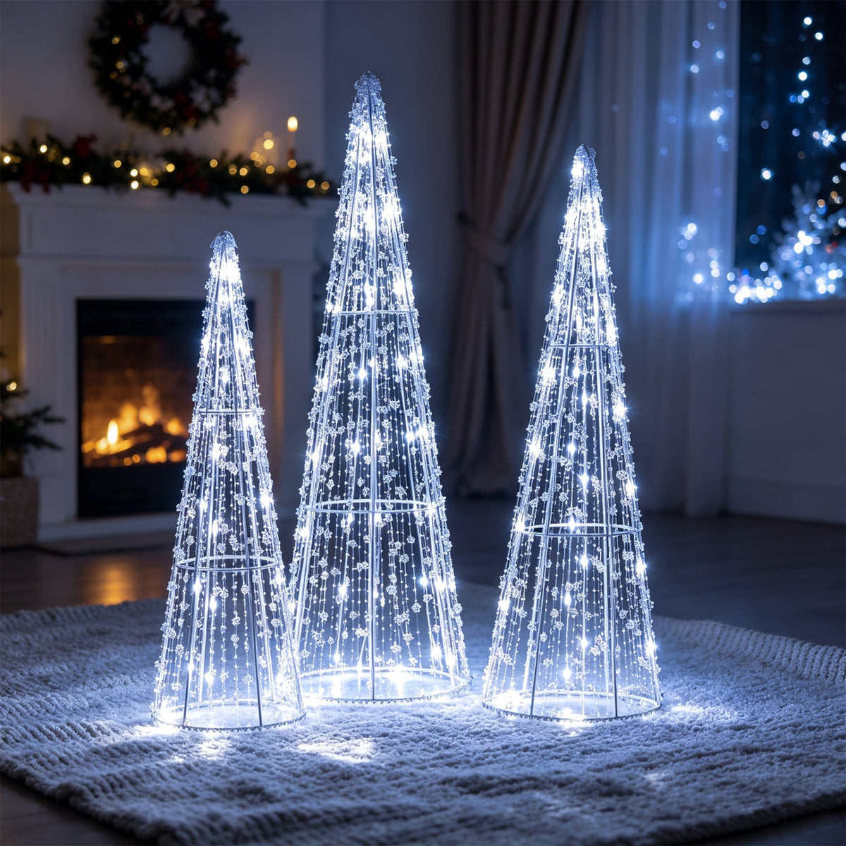 Set of 3 Pre-Lit Christmas Cone Trees