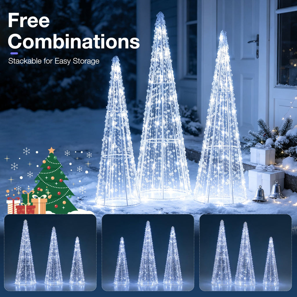 Set of 3 Pre-Lit Christmas Cone Trees