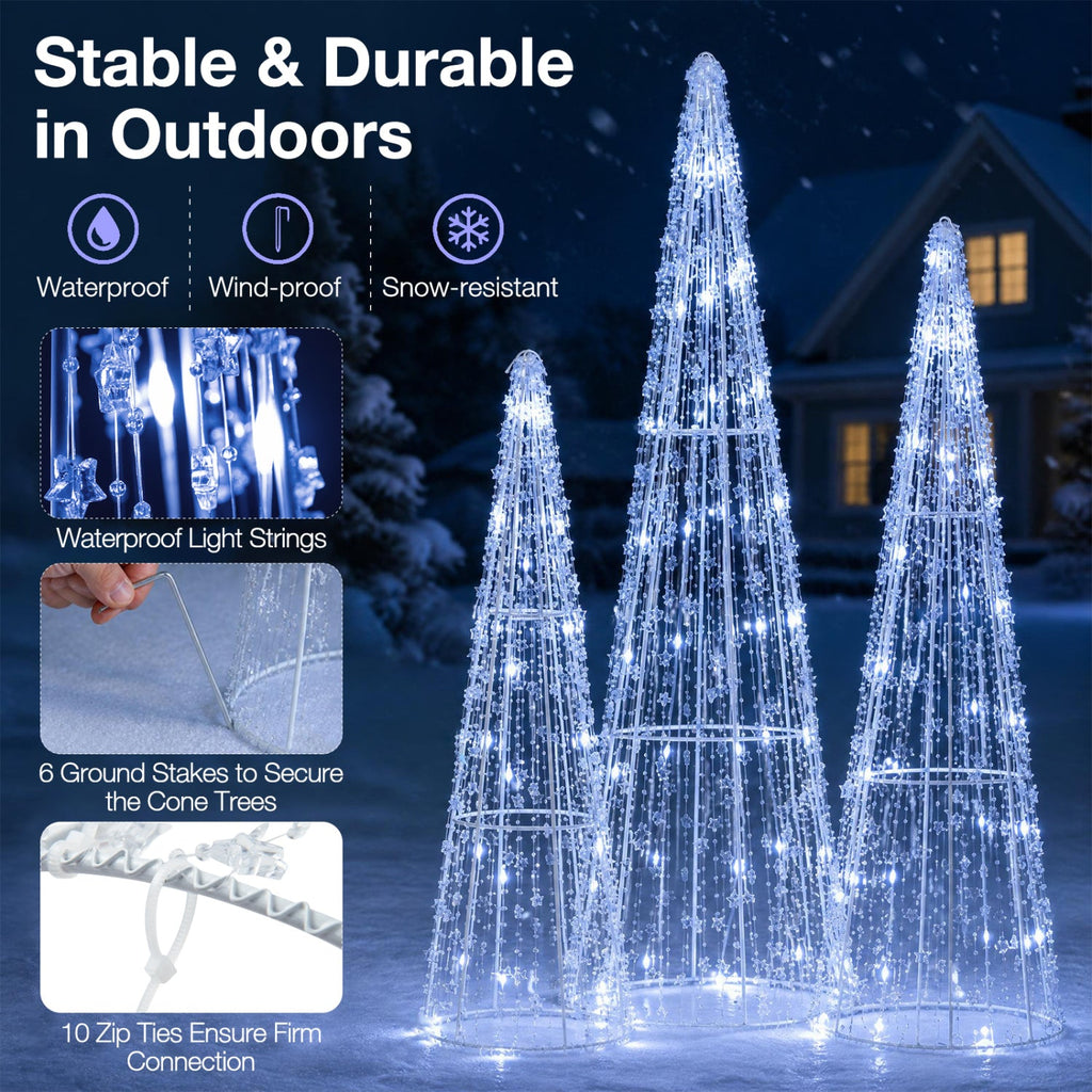 Set of 3 Pre-Lit Christmas Cone Trees