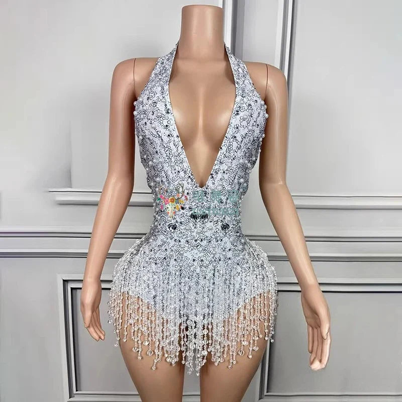 Stardust Rhinestone Tassel Dance Dress