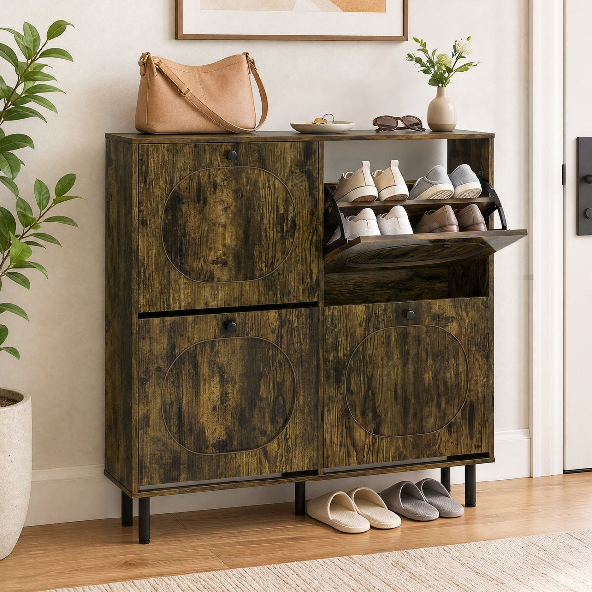 4-Drawer Shoe Storage Cabinet – Rustic Brown