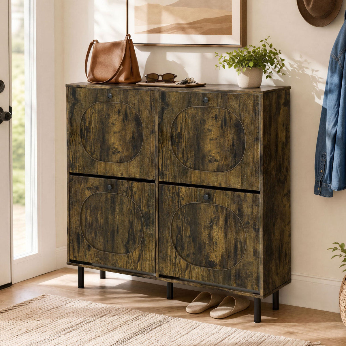 4-Drawer Shoe Storage Cabinet – Rustic Brown