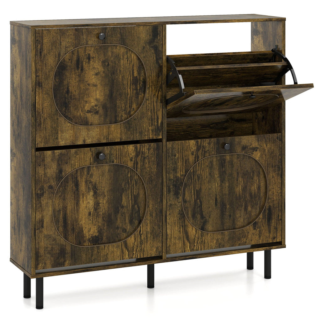 4-Drawer Shoe Storage Cabinet – Rustic Brown