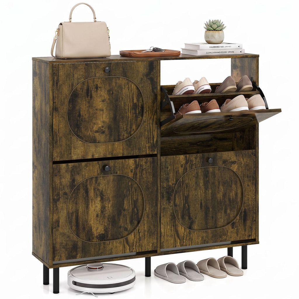 4-Drawer Shoe Storage Cabinet – Rustic Brown