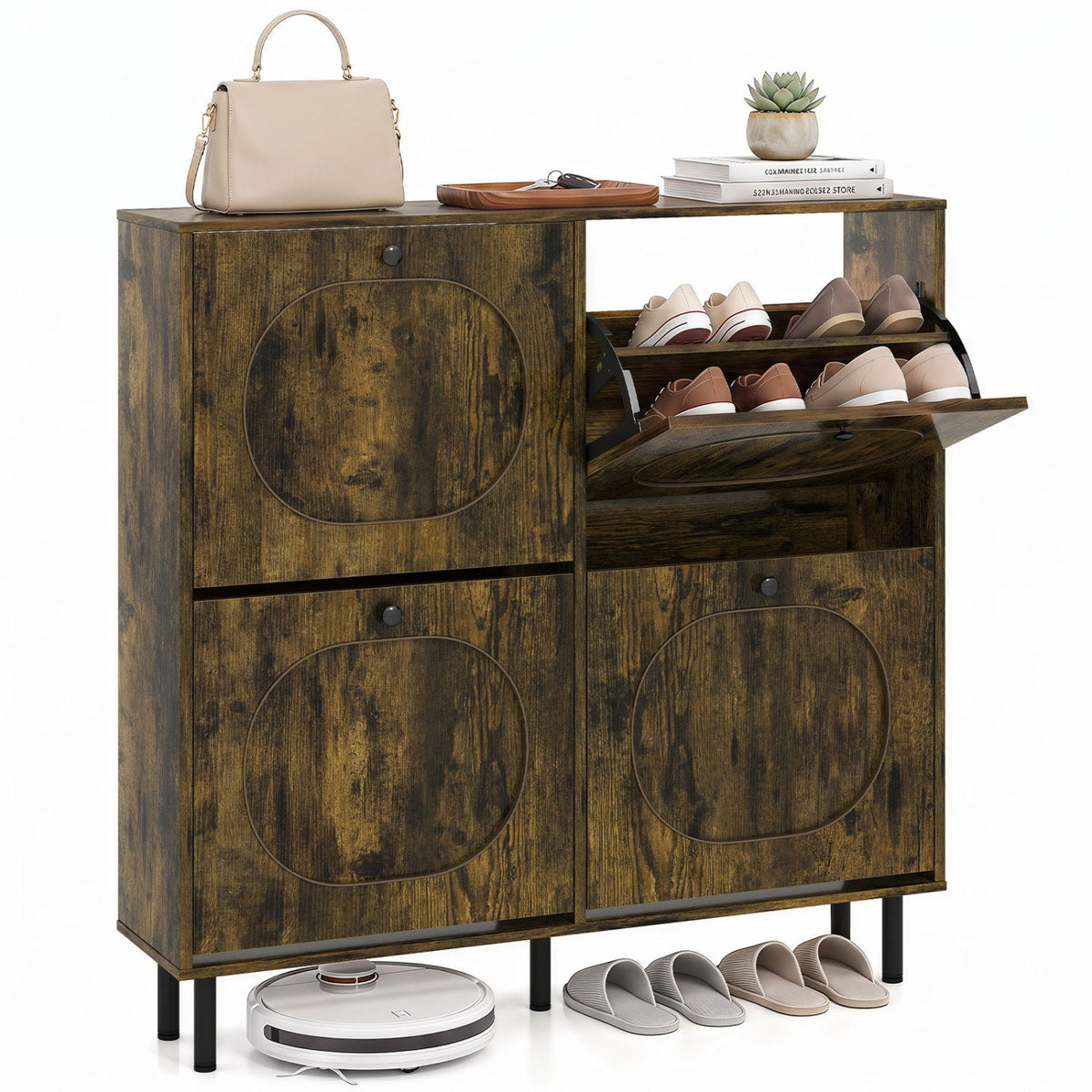 4-Drawer Shoe Storage Cabinet – Rustic Brown