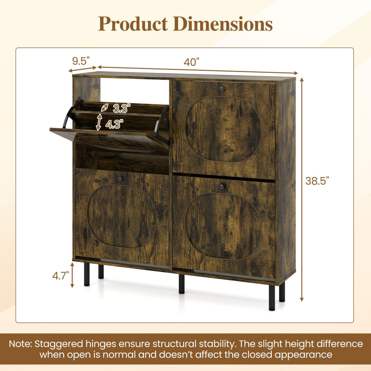 4-Drawer Shoe Storage Cabinet – Rustic Brown