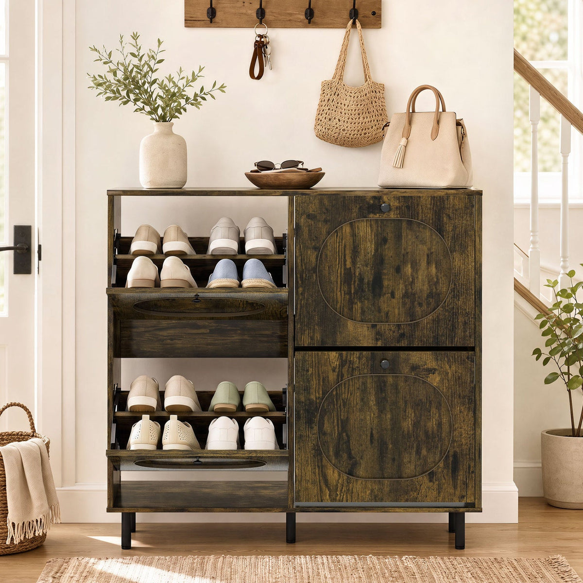 4-Drawer Shoe Storage Cabinet – Rustic Brown