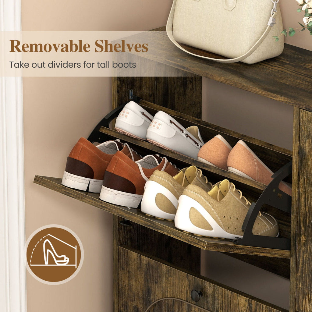 4-Drawer Shoe Storage Cabinet – Rustic Brown