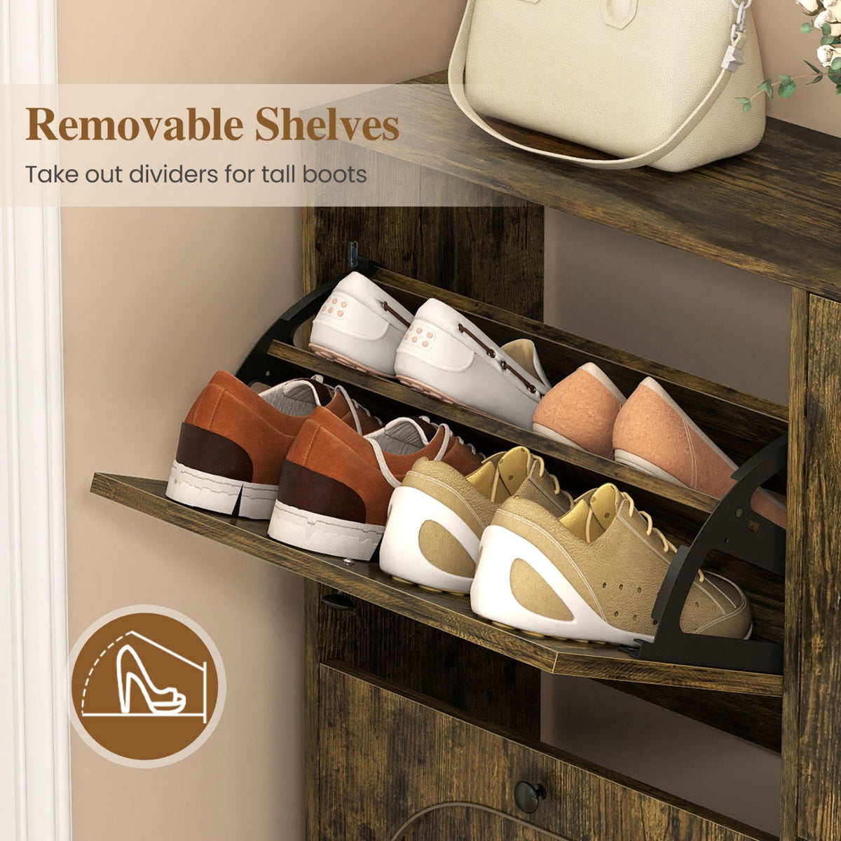 4-Drawer Shoe Storage Cabinet – Rustic Brown