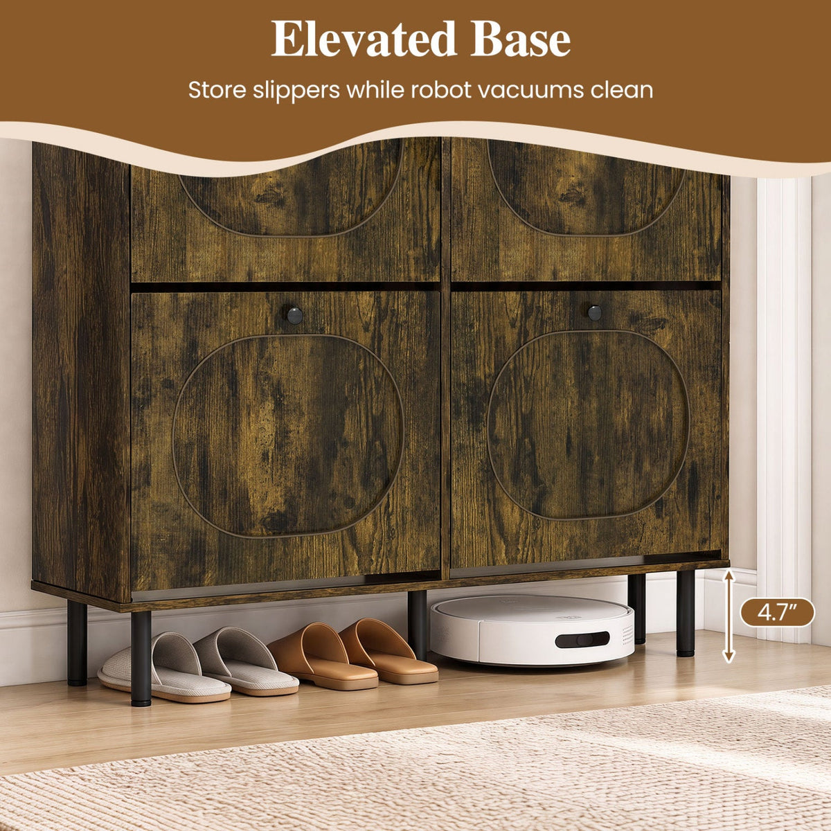 4-Drawer Shoe Storage Cabinet – Rustic Brown