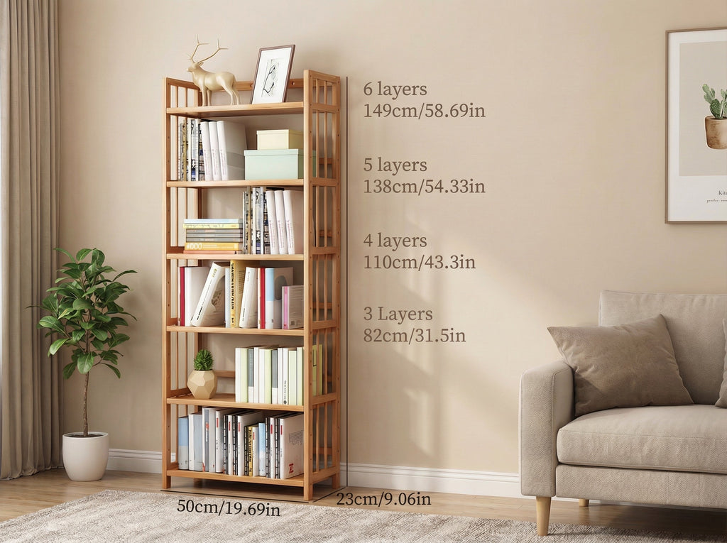 Tall Bamboo Bookshelf with Adjustable Shelves
