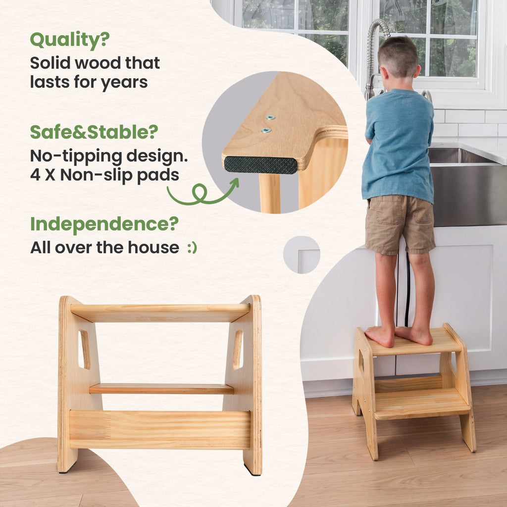 2-Step Wooden Stool for Toddlers – Ages 2+