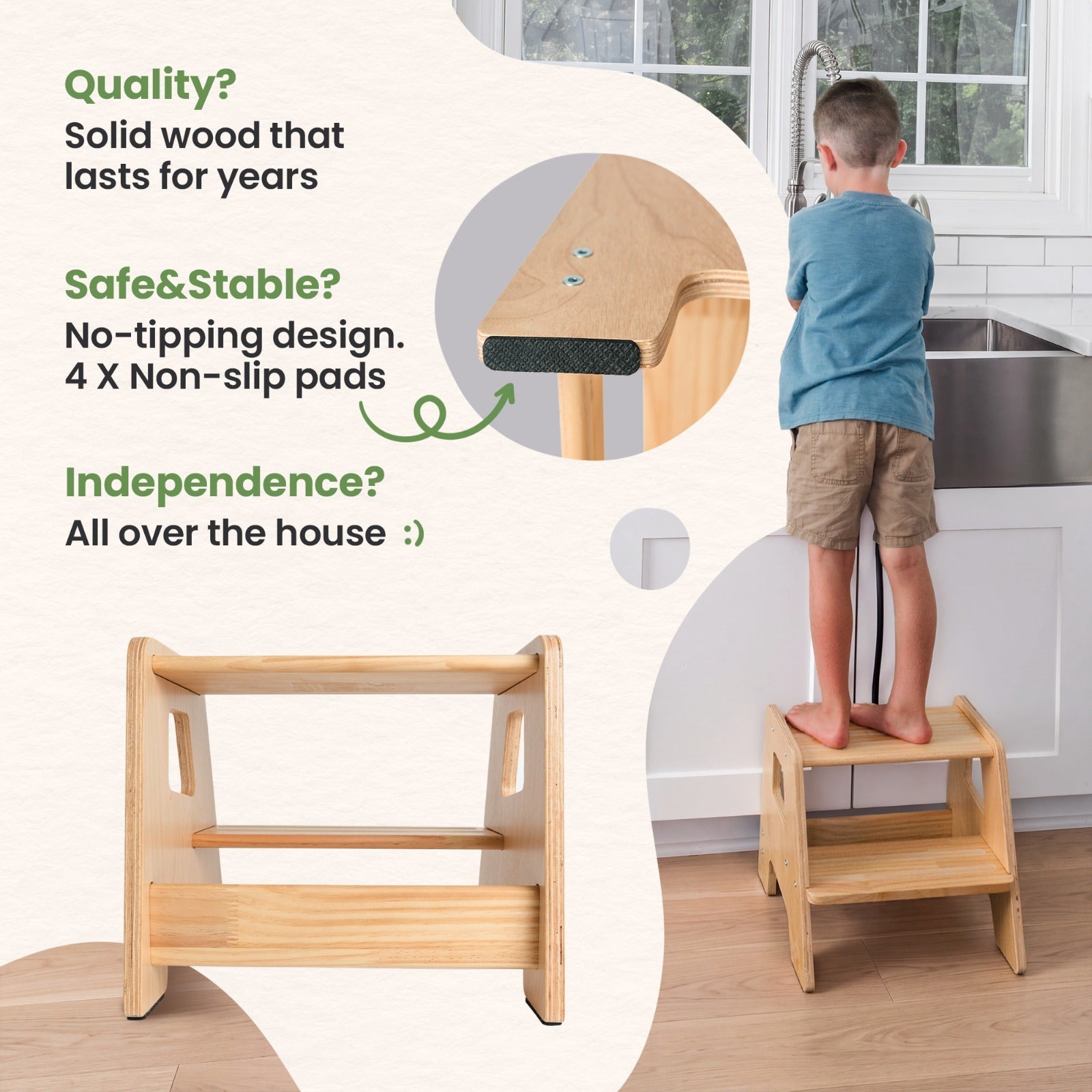2-Step Wooden Stool for Toddlers – Ages 2+