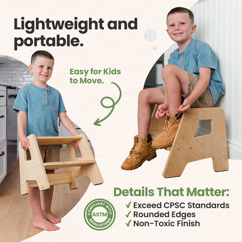 2-Step Wooden Stool for Toddlers – Ages 2+