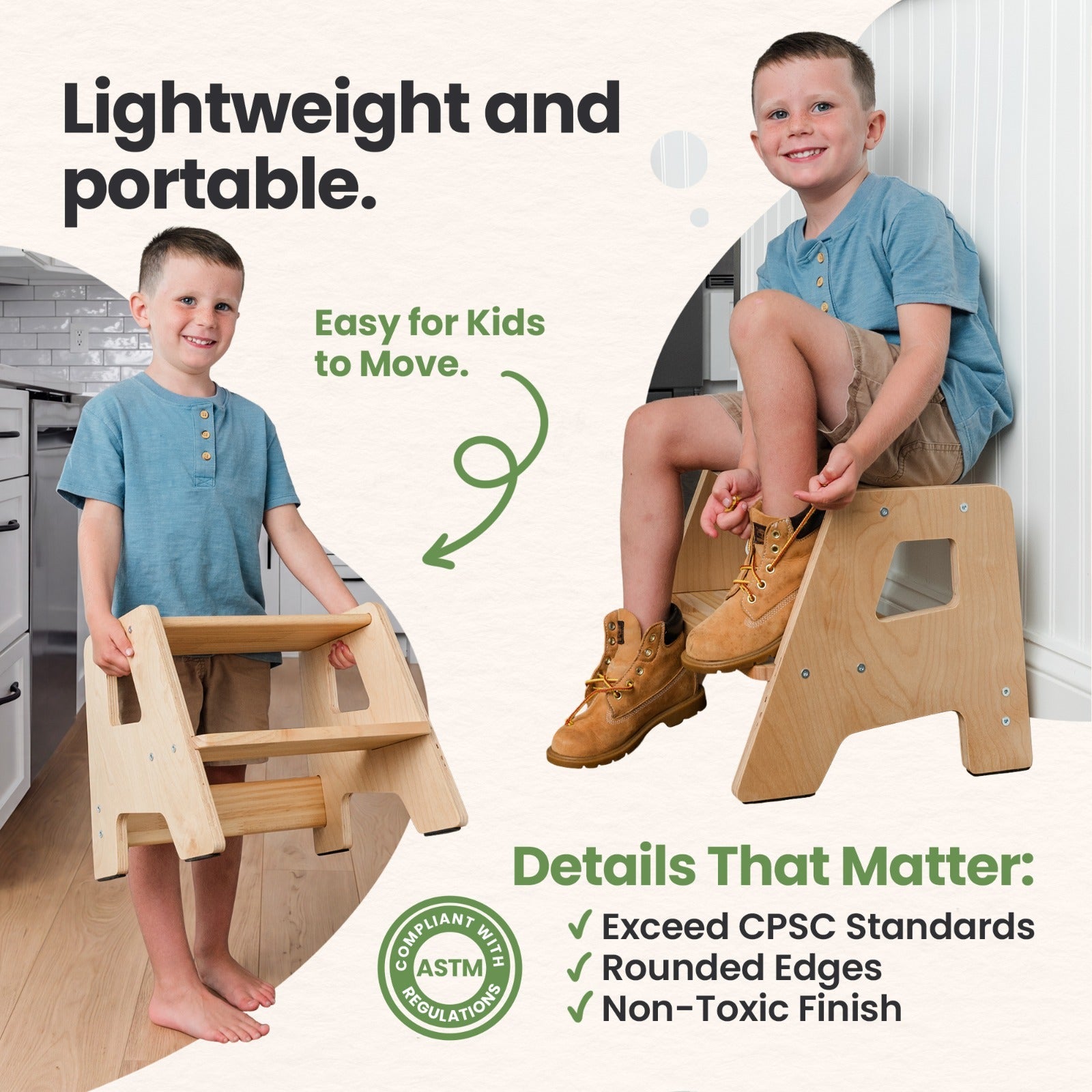 2-Step Wooden Stool for Toddlers – Ages 2+