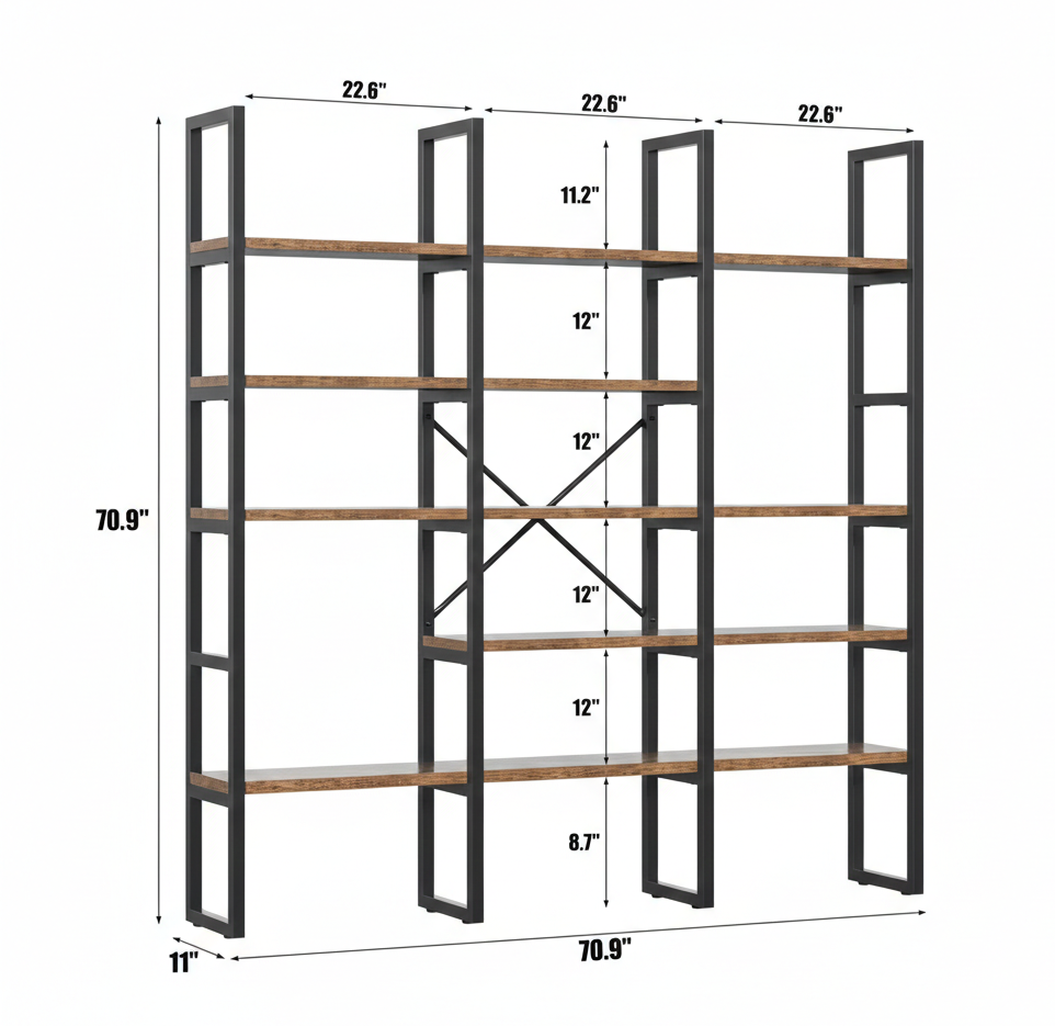 Industrial Multi-Tier Bookshelf