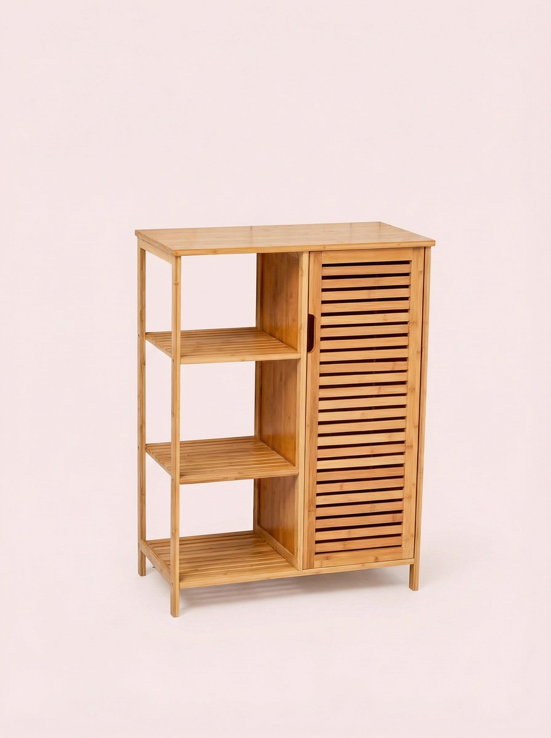 4-Tier Bamboo-Style Floor Storage Cabinet