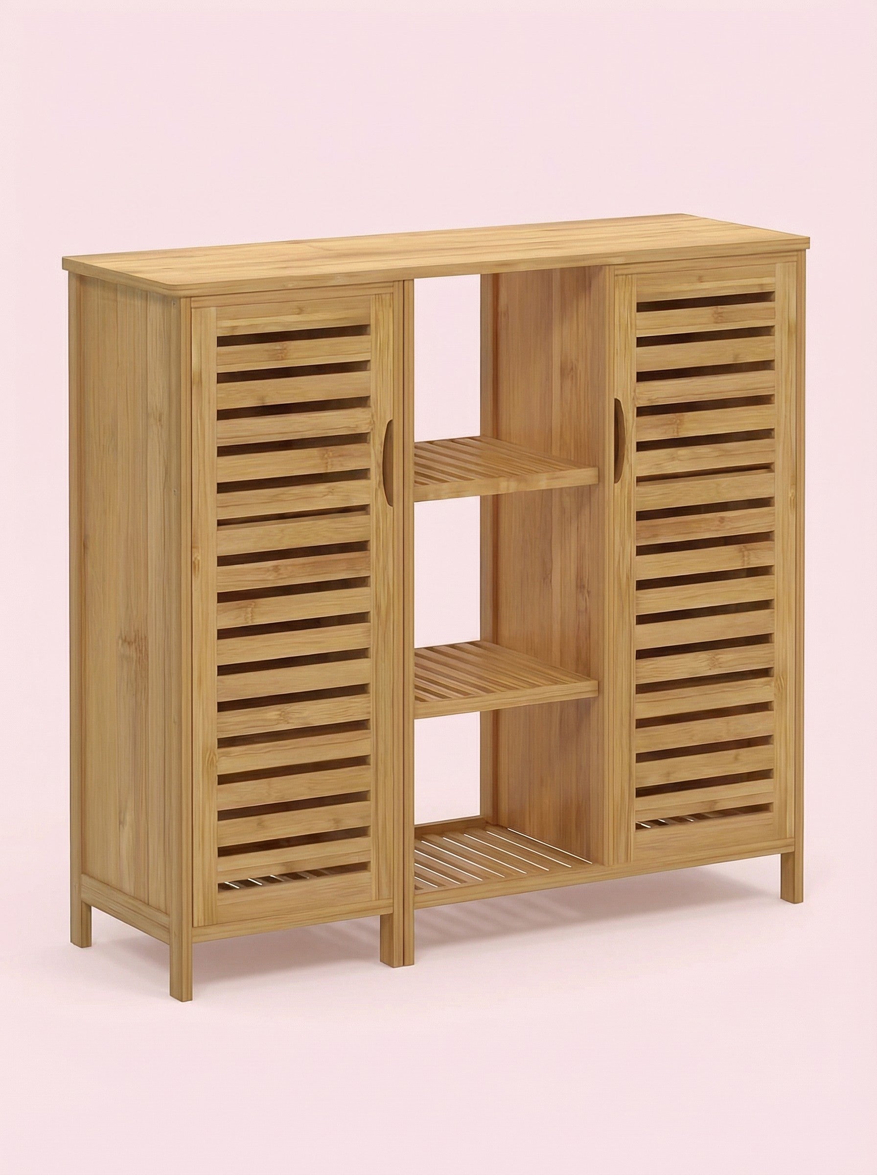 4-Tier Bamboo-Style Floor Storage Cabinet