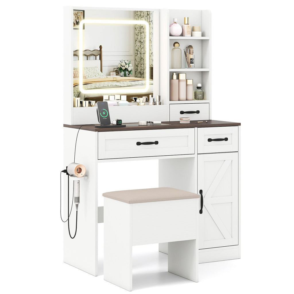 Farmhouse Vanity Desk with Mirror & Lights