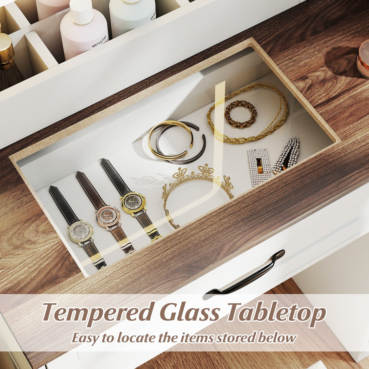 Farmhouse Vanity Desk with Mirror & Lights