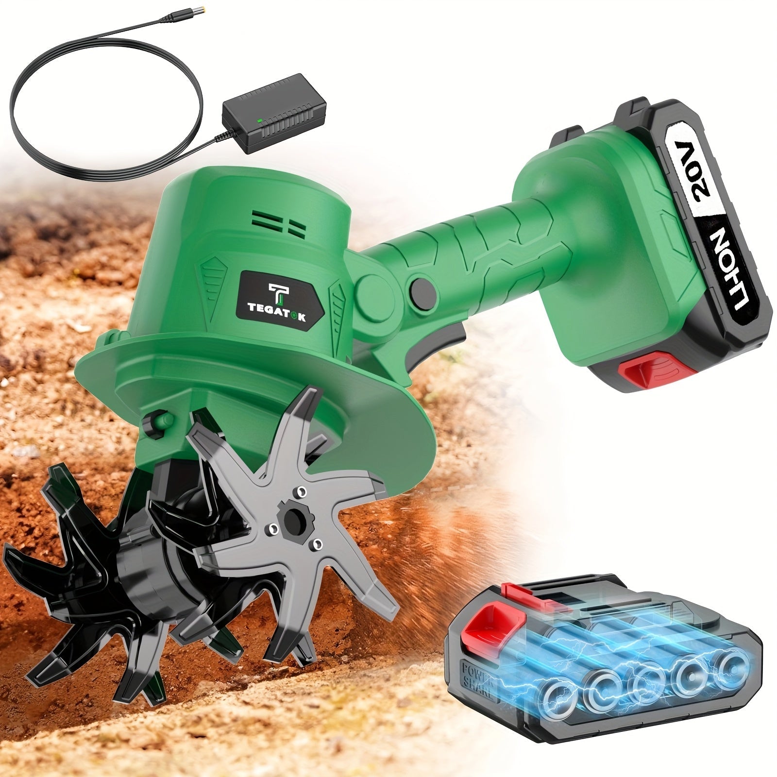 20V Cordless Garden Tiller & Cultivator