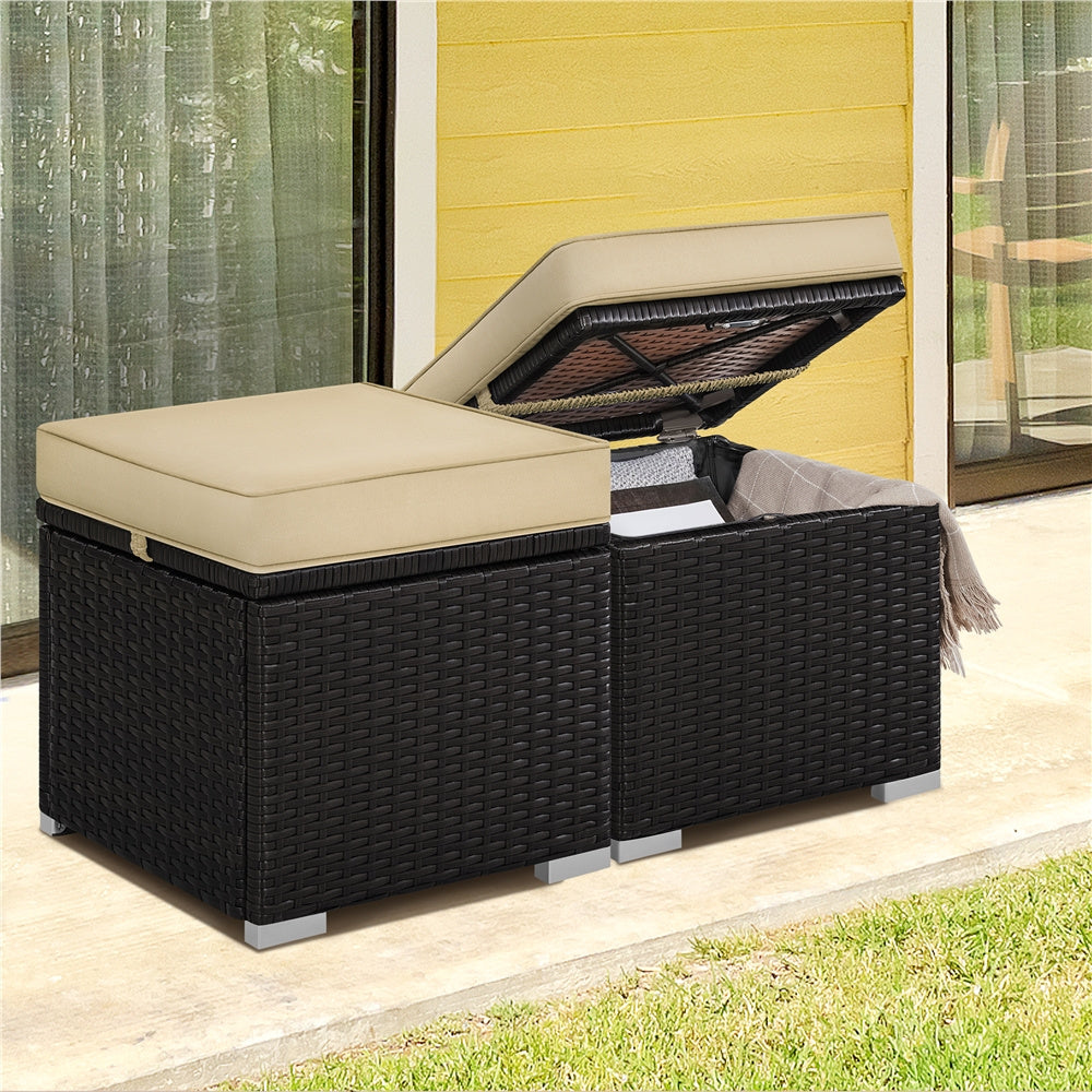 2-Piece Rattan Storage Ottoman Set